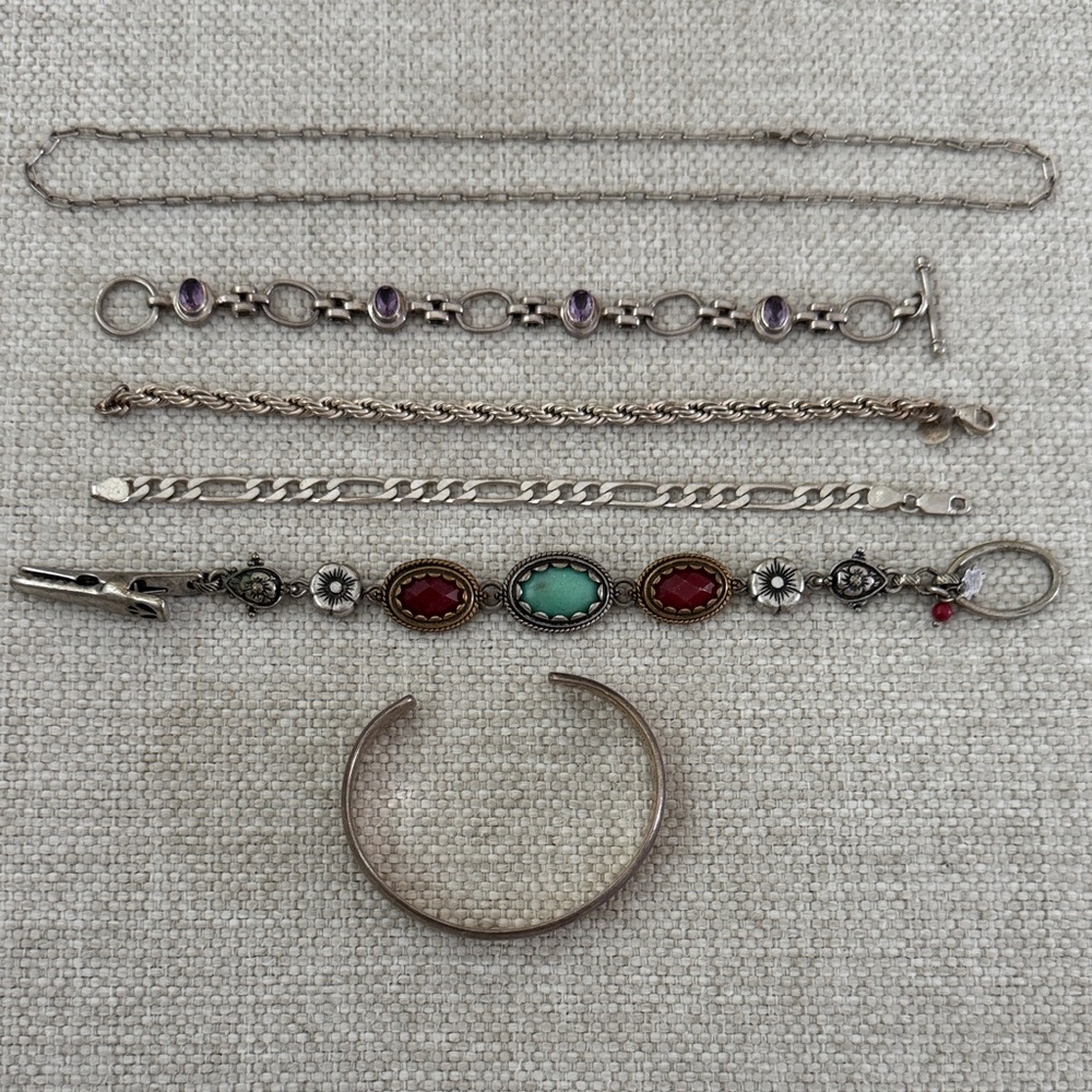 Elegant Silver and Gemstone Bracelet Set